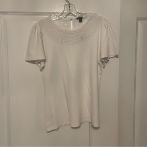 NWT Ann Taylor White Eyelet Neckline Tee